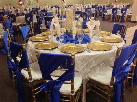 Navy Blue Party Decorations, Royal Blue And Gold Wedding, Royal Blue Wedding Theme, Blue And Gold Wedding, Navy Blue Party, Blue Wedding Decorations, Blue Gold Wedding, Blue Party Decorations, Decoration Theme