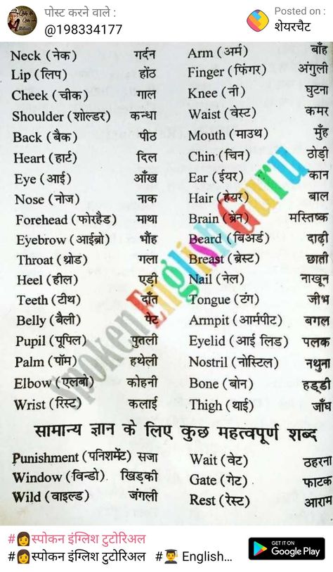 English To Hindi Words Meaning, Daily English Words, अंग्रेजी व्याकरण, English Word Meaning, Daily Use Words, Words To Describe Someone, English Phrases Sentences, English Word Book, Sms Language