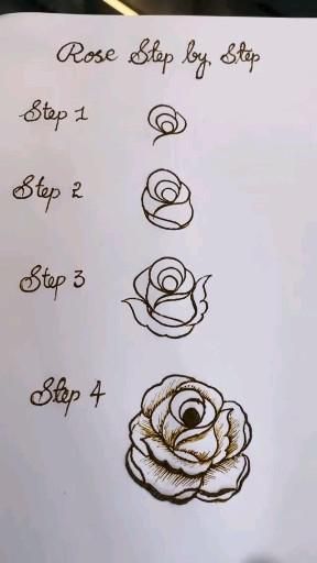 Mehndi Roses Design, Mehandhi Class Step By Step, Mehndi Flower Tattoo, Mehandi Designs Rose Beautiful, Mehndi Basics How To Draw, Simple Henna Flower Designs, Mehndi Designs Simple Rose, Rose Henna Design Flowers, Henna Designs Simple Hand