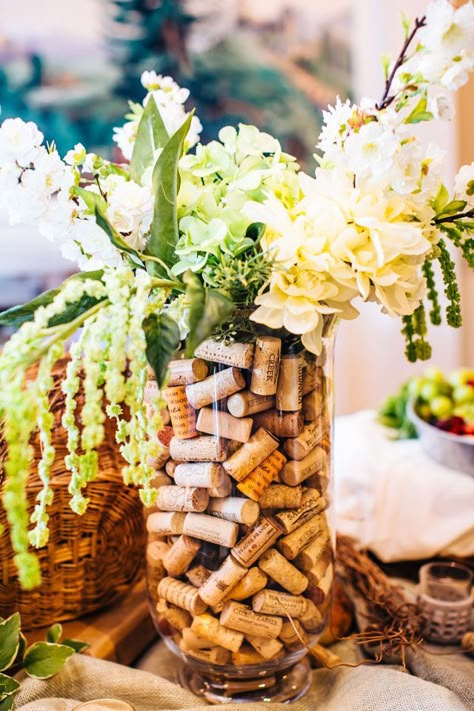 wine corks Wine Cork Centerpiece Wedding, Winery Wedding Fall, Vineyard Party, Wine Centerpiece, Summer Vineyard Wedding, Vineyard Wedding Decor, Vineyard Wedding Reception, Wine Cork Wedding, Wine Theme Wedding