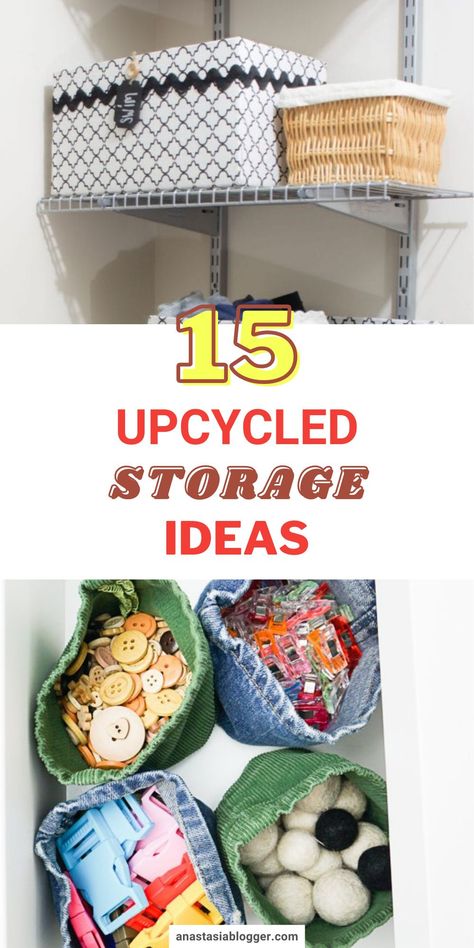 Need new storage? Instead of going out to buy something expensive, why not repurpose or upcycle your existing storage and organizers? With that said, here are 15 easy DIY upcycled and repurposed storage ideas. #diyideas #organizationideas #homedecor Upcycle Organization Ideas, Upcycled Storage Ideas, Repurpose Storage Bins, Repurposed Storage Ideas, Diy Storage Ideas Cheap, Recycled Organization Diy, Upcycle Containers Repurposed, Diy Organizer Storage, Diy Storage Containers Upcycle