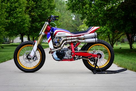 BikeBound Top 10 Street / Flat Trackers of 2020. Suzuki Dr650, Flat Track Racing, Honda Scrambler, Flat Track Motorcycle, Tracker Motorcycle, Dual Sport Motorcycle, Flat Tracker, Cafe Racer Bikes, Street Tracker