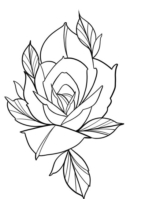 New School Rose Tattoo Design, Neo Traditional Rose Drawing, Neo Traditional Tattoo Outline, Neo Traditional Stencil, Neotraditional Rose Tattoo Design, Traditional Rose Outline, Traditional Rose Tattoo Design, Roses Drawing Tutorial, Neo Traditional Rose