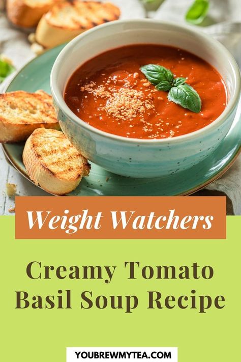 Weight Watchers Sloppy Joes, Toasted Cheese Sandwich, Toasted Cheese, Weight Watchers Lunches, Tomato Basil Soup Recipe, Creamy Tomato Basil Soup, Weight Watchers Soup, Weight Watchers Snacks, Weight Watchers Soup Recipes