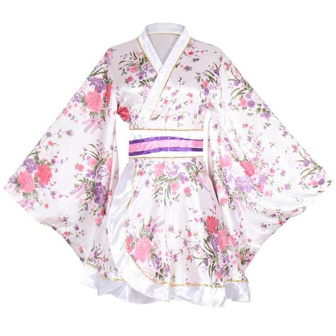 PRICES MAY VARY. -Size: One size fits most. Length 86cm, recommended for weight up to 70kg and height 150-168cm -Features: Gorgeous japanese kimono outfit mixes traditional japanese garb with sexy styling. This kimono dress features floral print design, wide obi belt with cute bowknot at the back, and loose long sleeve. The fabrics is soft, flowy and luxurious, with good drape, which can flatter your beautiful curves when clings to your skin. You will surely have a comfortable night with this se Japanese Kimono Outfit, Traditional Yukata, Kimono Costume, Sakura Pattern, Moda Kimono, Kimono Outfit, Chiffon Kimono, Japanese Geisha, Anime Cosplay Costumes