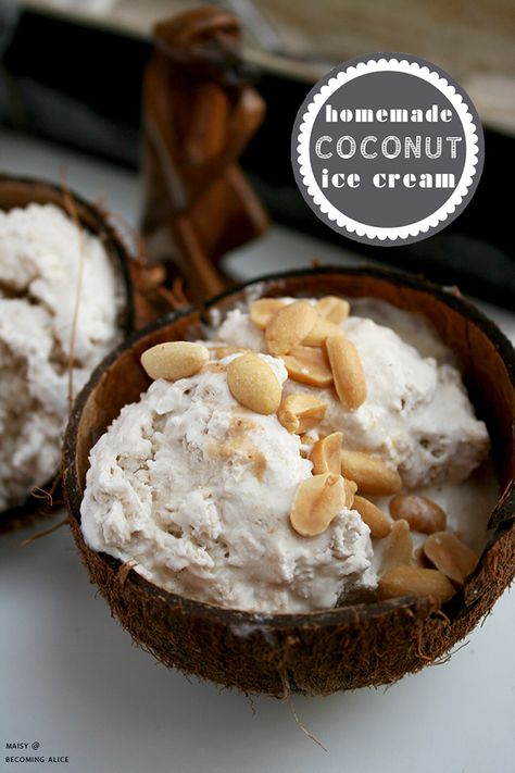 Thai Coconut Ice Cream Recipe, Thai Coconut Ice Cream, Homemade Coconut Ice Cream, Thai Ice Cream, Coconut Ice Cream Recipes, Ice Cream Cakes, Thailand Trip, Coconut Ice, Thai Coconut