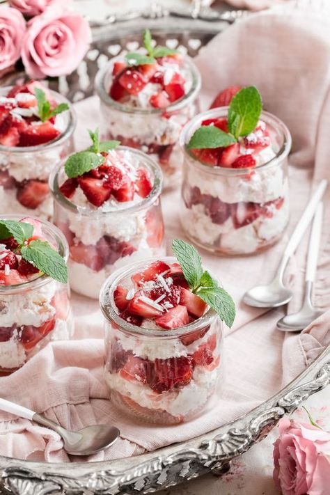 Angel Cake Strawberry Shortcake in Cups - Celebrations at Home Ladies Luncheon Menu Ideas, Luncheon Menu Ideas, Strawberry Cups, Girls Luncheon, Luncheon Recipes, Hot Chicken Salads, Luncheon Menu, Christmas Luncheon, Luncheon Ideas