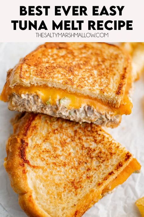 Tuna Melt Tuna Ideas, Best Tuna Sandwich, Tuna Sandwich Recipes, Pickles Onions, Marshmallow Recipes, Tuna Melt Sandwich, The Salty Marshmallow, Tuna Melt Recipe, Salty Marshmallow