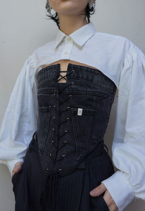 Buy & sell new, pre-owned & vintage fashion Ropa Upcycling, Corset Outfit, Denim Corset, Mode Jeans, Futuristic Fashion, Upcycled Fashion, Straight Neckline, Vintage Mode, Mein Style