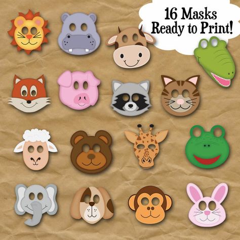 Printable Animal Masks, Animal Masks For Kids, Photobooth Props Printable, Frog Costume, Animal Face Mask, Printable Masks, Party Masks, Face Masks For Kids, Animal Crafts For Kids