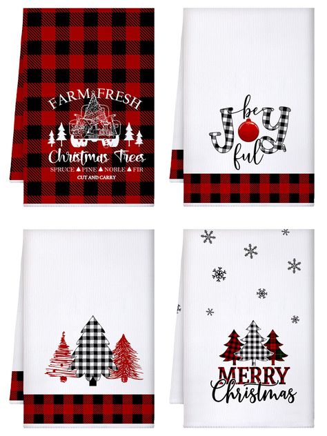 PRICES MAY VARY. Valuable and Sufficient Set: you will receive 4 Christmas kitchen towels in 4 styles, enough to meet your daily use and replacement demands, and they are also thoughtful gifts for family members, friends and more Ultra Absorbent and Quick Drying: the farmhouse dish towels are made of quality microfiber, firm and strong, hard to break or fade, water absorbent, and quick Drying, reliable and reusable, can bring you an enjoyable user experience Farmhouse Christmas Theme: the hand t Christmas Decorations For Kitchen, Decorations For Kitchen, Christmas Decorations Apartment, Cricut Christmas Ideas, Christmas Hand Towels, Christmas Apartment, Christmas Kitchen Decor, Buffalo Check Plaid, Fresh Christmas Trees