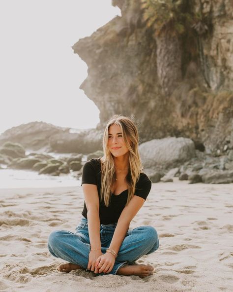 senior beach photos • Instagram Senior Picture Ideas Boardwalk, Rocky Beach Senior Pictures, Cute Beach Senior Pictures, Professional Beach Pictures, Beach Self Portrait, Beach Poses Photoshoot, High School Senior Picture Ideas Beach, Lake Senior Pictures Water, Senior Photos By Water