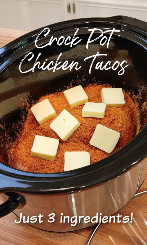 3-Ingredient Crock Pot Chicken Tacos! A super simple slow cooker recipe for shredded Mexican chicken taco meat made with chicken breasts perfect for tacos, burritos, rice bowls and more made with only three ingredients. Barrio Tacos, Chicken Taco Meat, Crock Pot Chicken Tacos, Shredded Mexican Chicken, Chicken Tacos Easy, Chicken Crockpot Recipes Easy, Shredded Chicken Tacos, Chicken Tacos Crockpot, Crock Pot Tacos