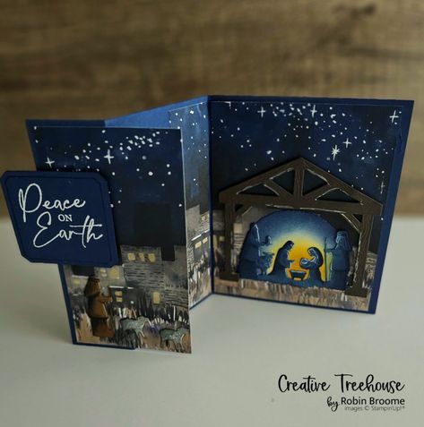 Night Divine Z-Fold Card - Creative Treehouse Night In Bethlehem Stampin Up Cards, Stampin Up Night Divine Cards 2023, Stampin Up Night Divine Cards, Nativity Cards, Nativity Christmas Cards, Folded Christmas Cards, Christian Christmas Cards, Christmas Gift Tags Handmade, Fancy Fold Card Tutorials