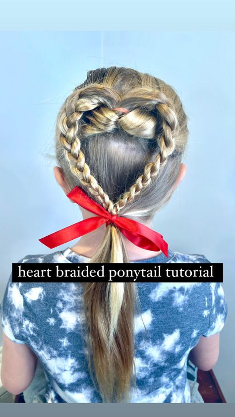 Heart Braided Ponytail, Heart Hairstyles, Valentines Hairstyles, Hairstyle Ponytail, Heart Braid, Valentine Hair, Girl Hair Dos, Ponytail Hairstyle, English Games