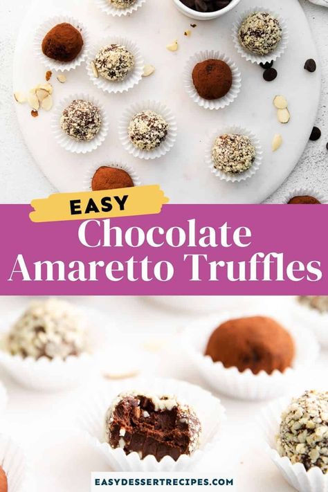 Boozy Truffles, Amaretto Truffles, Fall Desserts Thanksgiving, Truffle Recipe Easy, Truffle Recipes, Easy Truffles, Chocolate Cake Pops, Easy Sweets, Easy Dessert Recipes