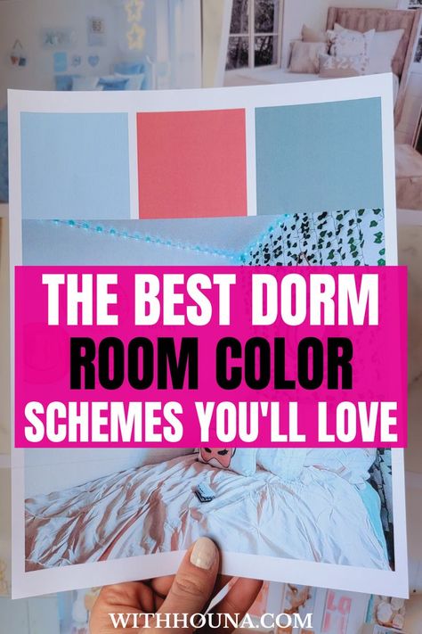 23 The Best Dorm Room Color Schemes You Will Love College Dorm Room Color Schemes, Dorm Color Schemes Colour Palettes, Dorm Room Color Schemes Colour Palettes, Pink And Blue Dorm Room Ideas, Dorm Room Inspiration Color Schemes, Dreamy Dorm Room, Bohemian Dorm Rooms, Dorm Color Schemes, Dorm Room Color Schemes