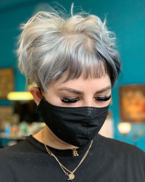 Pixie Haircut With Micro Bangs, Undercut Pixie Bob With Bangs, Pixie Cut With Micro Bangs, Pixie With Micro Bangs, Micro Pixie Haircut, Pixie Cut Long Bangs, Pixie Bob With Bangs, Epic Hairstyles, Pixie With Bangs