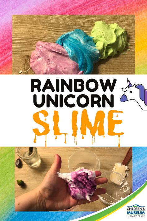 Want some creative fun for your kids? Check out The Children Museum of Indianapolis’ science experiments for days at home! Follow along with our video to make Rainbow Unicorn Slime! #ScienceForKids #RealScience #ThingsToDoWithKids #VirtualFieldTrip #TCMatHome Make Slime At Home, Neon Food Coloring, Unicorn Slime, Playing With Slime, Blue Food Coloring, Diy Rainbow, Diy Science, How To Make Slime, Blue Food