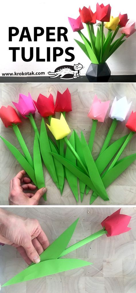 Tulip Origami, Paper Tulips, Tulip Decor, Children Activities, Tulips Art, Diy Ostern, Spring Crafts For Kids, Paper Flowers Craft, Spring Tulips