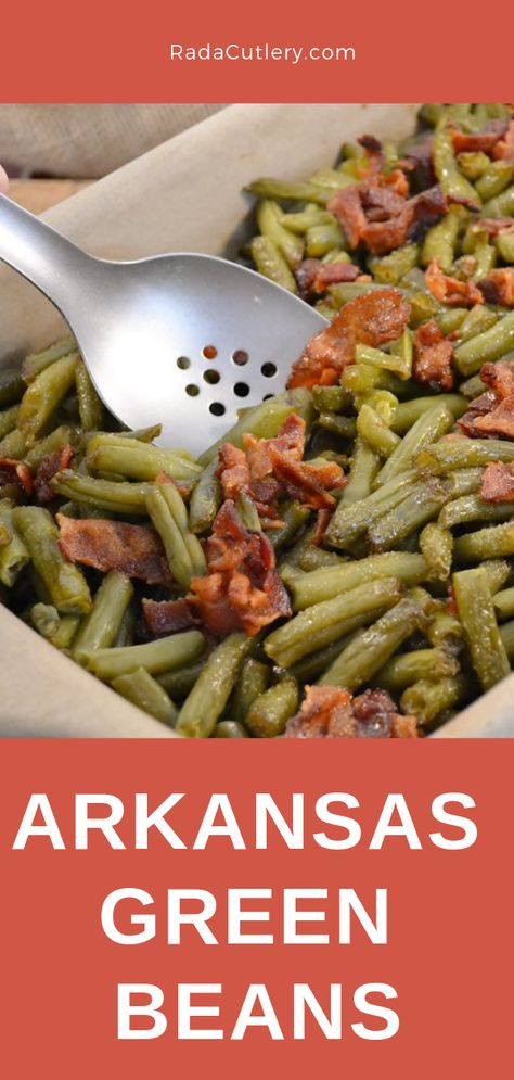 Arkansas Green Beans Crockpot, Arkansas Green Beans Recipes, Southern Veggies, Arkansas Green Beans, Smothered Green Beans, Thanksgiving Veggies, Beans Recipes, Green Beans Recipe, Green Beans With Bacon