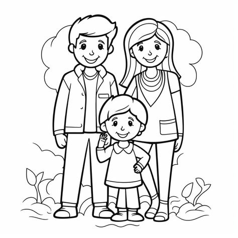 illustration of Coloring page featuring parents My Family Drawing, Family Drawing Easy, Family Coloring Pages For Kids, Familia Mea, Parents Images, Lds Coloring Pages, Family Sketch, Family Portrait Drawing, Sunday School Coloring Pages