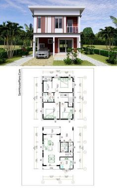 22x30 Feet Small House Plan 6.5x9 Meter 3 Beds 2 Baths Shed Roof PDF Plan 4 Bedroom House Designs, Modern Contemporary House Plans, Guest House Plans, Roof Truss Design, Modern Tropical House, Stairs Architecture, House Floor Design, Building House Plans Designs, Model House