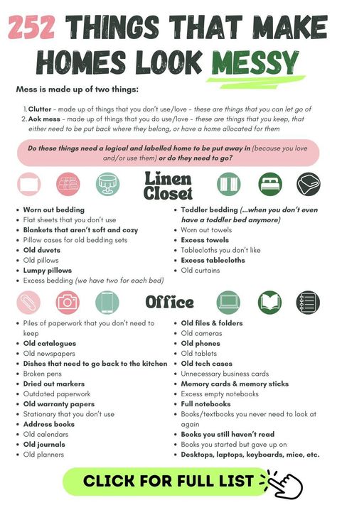 Hello lovely, need a fresh start? This post offers a decluttering checklist with 252 things to clear out, helping your home feel lighter and more organized. Download the free PDF to guide you through! #DeclutteringChecklist #DeclutterAndOrganizeChecklist #OrganizeYourHome Extreme Organization, Declutter List, Environmental Wellness, Keep A Clean House, Decluttering List, Life Organization Binder, Decluttering Checklist, Things To Declutter, Cleaning Checklists