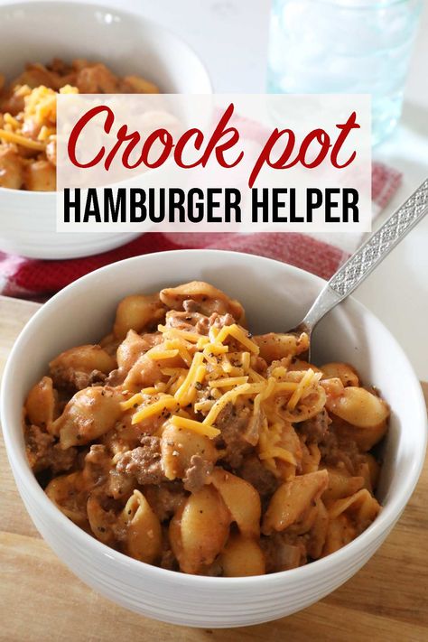 This crockpot hamburger helper recipe is a nostalgic classic comfort dish using simple ingredients that will be a family favorite for busy weeknights! Hamburger Helper Crockpot Slow Cooker, Crockpot Hamburger Helper Recipes, Hamburger Helper Crockpot, Burger Crockpot Recipes, Crockpot Hamburger Helper, Crockpot Hamburger Meat Recipes, Crockpot Hamburger Recipes, Slow Cooker Hamburger Recipes, Hamburger Crockpot Recipes