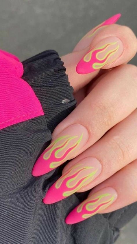 Hot Pink Nails Design Ideas, Nail Goals, Funky Nail Art, Hello Nails, Hippie Nails, Summer Nail Art, Almond Acrylic Nails, Soft Nails, Designs Nail