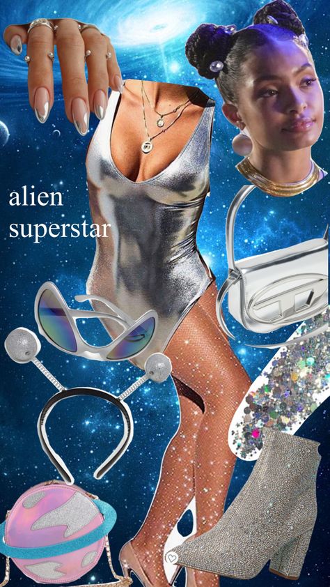 alien superstar halloween costume Space Alien Halloween Costume, Vintage Alien Costume, Retro Alien Costume, Alien Costume Diy, Superstar Costume, Alien Outfit Ideas, Alien Halloween Costumes, Diy Alien Costume, Spaceman Costume