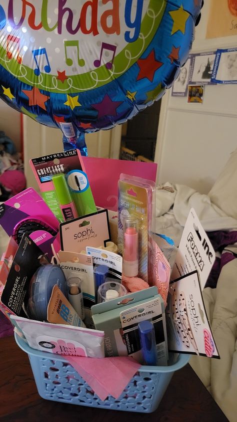 Great haul from 5 below,cvs and 99cent store found a bunch of goodies she loves. Teen Easter Basket, Birthday Gift Basket, Creative Easter Baskets, Care Basket, Girl Gift Baskets, Basket Diy, Birthday Basket, Kids Easter Basket, Teenager Gifts