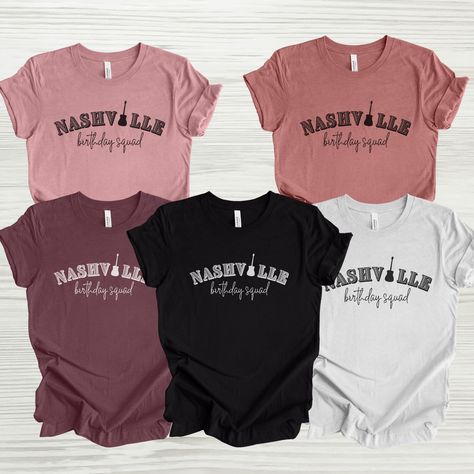 Whether you're in Nashville or not, you'll always be part of the Nashville birthday squad with this cool gift for your friends. It comes in a variety of colors so it's perfect for all the party animal members of your bday crew. This classic unisex jersey short sleeve tee fits like a well-loved favorite. Soft cotton and excellent quality print make users fall in love with it over and over again. 100% Airlume combed and ringspun cotton (fiber content may vary for different colors) Light fabric (4. Nashville Birthday Shirts Ideas, Nashville 21st Birthday Shirts, 40th Nashville Birthday, Nashville Girls Trip Shirts, Nashville 40th Birthday Party, Nashville Birthday Shirts, Nashville Shirts, Nashville Birthday, Nashville City