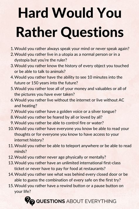 har would you rather questions Would You Rather Questions For Besties, Crazy Would You Rather, How Would Your Friends Describe You, What Would You Do If Questions, Would You Rather Questions Workplace, Funny Would You Rather For Adults, Hardest Would You Rather Questions, Hypothetical Questions For Friends, Spill The Tea Questions For Friends