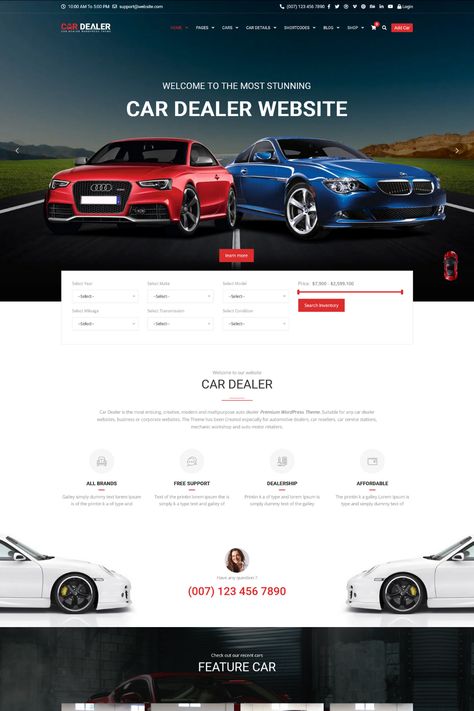 Car Dealer is a modern and responsive WordPress theme designed for automotive businesses, car dealerships, and car sales websites. With its sleek and professional design, Car Dealer offers a user-friendly browsing experience that is optimized for all devices.This theme includes a range of features that make it easy to showcase your inventory of cars and services. Car Dealership Website, Car Dealership Website Design, Automotive Website Design, Car Website Design, Car Dealership Design, Clean Web Design, Sales Website, Car Ui, Car Dealerships