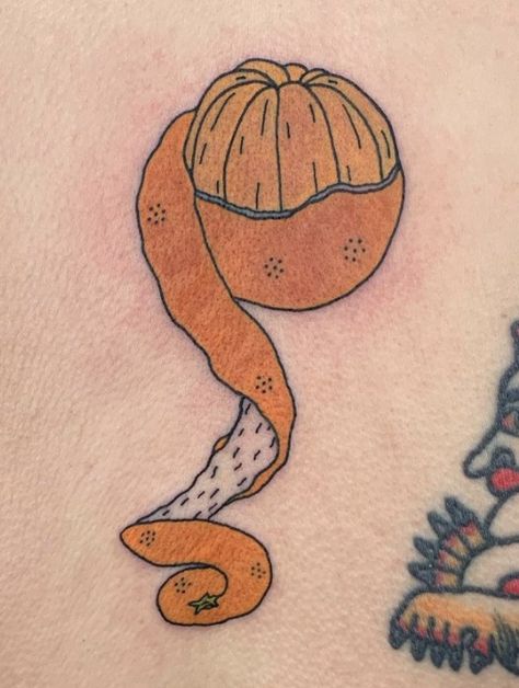 Crunchy Tattoos, Tattoo Of Orange, The Orange By Wendy Cope Tattoo, Mandarin Orange Tattoo, Peeled Orange Tattoo, Clementine Tattoo Black And White, Orange Blossom Tattoo Black And White, Orange Peel Tattoo, Orange Tattoo Black And White