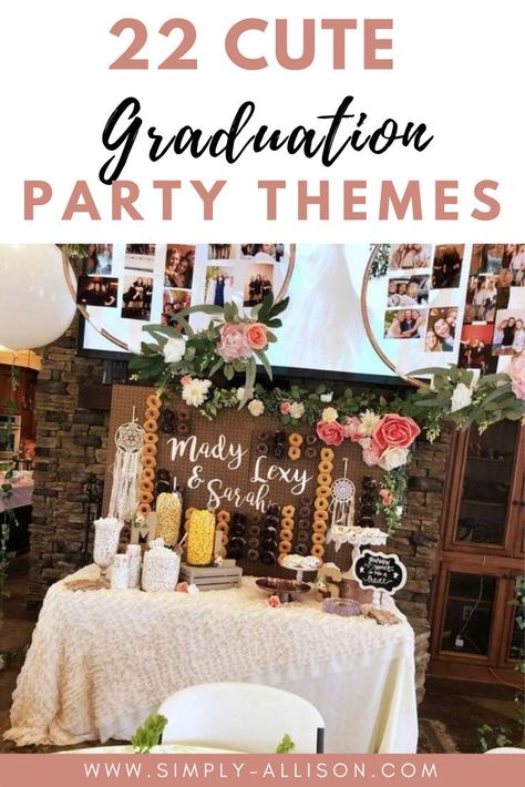 I am so obsessed with these graduation party themes. There are ideas for boys and girls if you’re graduating from high school or college. These are the best ideas for 2021 that you want to copy. #graduation#graduationpartyideas #gradparty Vintage Graduation Party Decorations, Rustic Chic Graduation Party, Graduation Party Themes For Girls Ideas, Senior Party Themes, Graduation Themes High School, College Graduation Party Ideas For Women, High School Graduation Party Ideas Aesthetic, Girl High School Graduation Party Ideas, Unique Grad Party Ideas