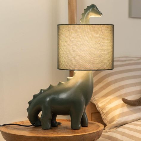 Dinosaur Toddler Room, Fear Of Darkness, Dinosaur Table, Dinosaur Bedroom, Dinosaur Room, Mini Mundo, Green Dinosaur, Bedside Table Lamp, Kids Lamps