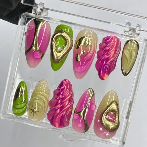 Just found this amazing item on AliExpress. Check it out! $20.10 | 10Pcs Handmade Manicure Medium Almond Fake Nails New 3D Ballet Limited Nails Press On Nails Design with Adhesive Nail File Set Green Rose Nails, Handmade Press On Nails, Green And Pink Nails Designs, Pink And Green Nail Art, Green Pink Nails, Pink Green Nails, Green And Pink Nails, Nails For Birthday, Nail Art Rose