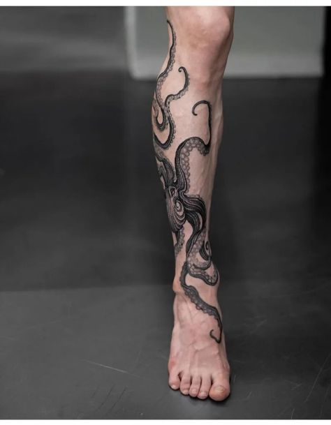 245+ Superior Kraken Tattoos Ideas (2023) - TattoosBoyGirl Koch Tattoo, Calf Tattoo Men, Octopus Tattoo Sleeve, Kraken Tattoo, Squid Tattoo, Lower Leg Tattoos, Shin Tattoo, Octopus Tattoo Design, Octopus Tattoos