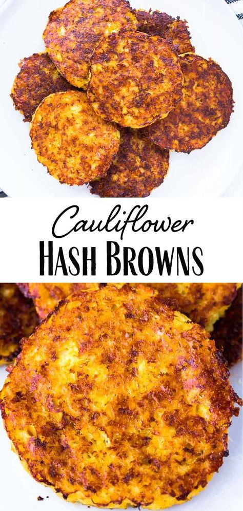 Cauliflower Hash Browns - an easy recipe for a low carb alternative to traditional hash browns made with riced cauliflower, cheese and seasonings, then baked in the oven. With only 3 net carbs per hash brown, this recipe is perfect for those following a keto diet. There are also naturally gluten free! Perfect for brunch! | #dbrecipes #cauliflowerhashbrowns #ketobreakfast #ketorecipes Riced Cauliflower, Keto Chocolate Chip Cookies, Carb Alternatives, Cauliflower Cheese, Hash Brown, Hash Browns, Keto Recipes Dinner, Net Carbs, Cauliflower Recipes