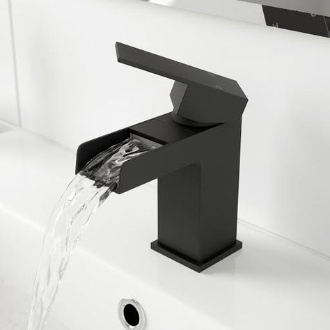 Sinks Bathroom Modern, Modern Taps, Basin Bathroom Sink, Waterfall Taps, Basin Bathroom, Flat Panel Radiators, Bathroom Sink Taps, Black Taps, Finished Bathrooms