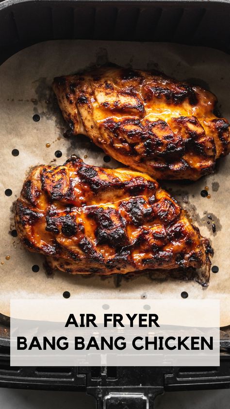 To avoid dry and tasteless chicken, make easy and delicious Air Fryer Bang Bang Chicken Breast. Pantry spices and sweet chili mayo locks in all the flavor and juices. Score the meat and cook in the Air Fryer for a juicy, tender, flavorful protein that tastes great with rice, noodles, or salad! Grill Chicken Air Fryer, Best Chicken Marinade For Air Fryer, Bang Bang Chicken Air Fryer Recipes, Spicy Chicken Air Fryer Recipes, Air Fryer Chicken Marinade, Chicken Breast Air Fryer Recipes Healthy, Asian Chicken Air Fryer Recipes, Bang Bang Chicken Skewers Air Fryer, Airfryer Chicken Breast Recipes