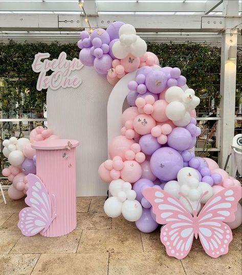 Butterfly Birthday Party Decorations Backdrop, Seventh Birthday, Kids Party Decor, Pink Purple Wedding, Wedding Anniversary Party Decorations, Baby Shower Garland, Butterfly Balloons, Balloon Chain, Purple Balloons