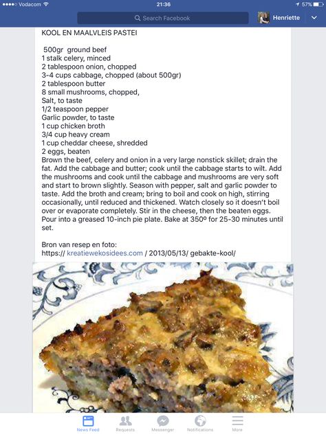 Kool en maalvleis pastei Kool Geregte, Maalvleis Geregte, Maklike Resepte, Minced Beef Recipes, Quiche Recipes Easy, African Cooking, Olive Recipes, Mince Pie, Mince Recipes