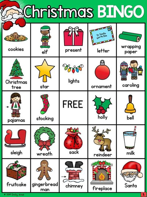 Christmas Bingo for early elementary and ESL students. #christmas Christmas Pajama Day Preschool, Family Christmas Activitites, Holiday Class Game, Christmas Party Games At School, Christmas Sock Worksheet, Christmas Day Activities Toilet Paper, Classroom Christmas Party Games 1st Grade, 12 Days Of Christmas School Dress Up, Christmas Game Toddler