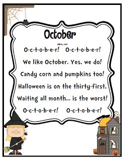 Sample's Superstars: Columbus Day ,October Poem freebie and a Giveaway! October Songs For Preschool, October Poem, Calendar Songs, Months Song, October Song, Preschool Poems, Attendance Chart, October Ideas, Kindergarten Songs