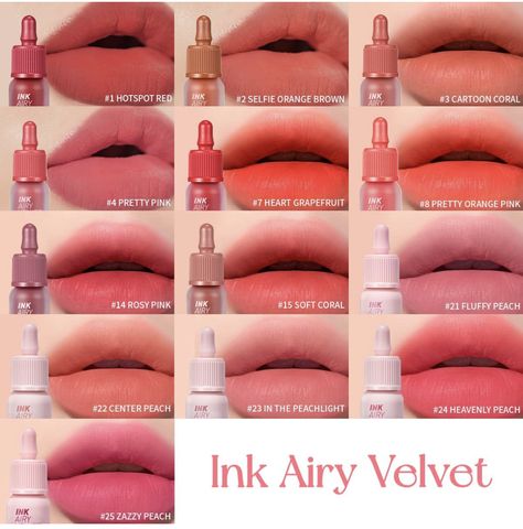 Ink Airy Velvet Lip Tint, Ink Airy Velvet, Lip Tint Colors, Peripera Ink Velvet, Velvet Lip Tint, Korean Lip Tint, Korean Lips, Makeup Accesories, Lip Makeup Tutorial