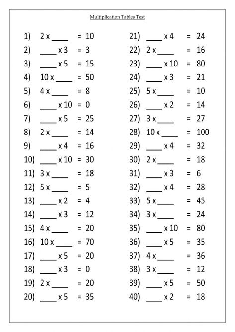 Multiplication Table Printable, Multiplication Test, Free Printable Multiplication Worksheets, Printable Multiplication Worksheets, Multiplication Facts Worksheets, Math Division Worksheets, Multiplication Facts Practice, Learning Multiplication, Multiplication Tables