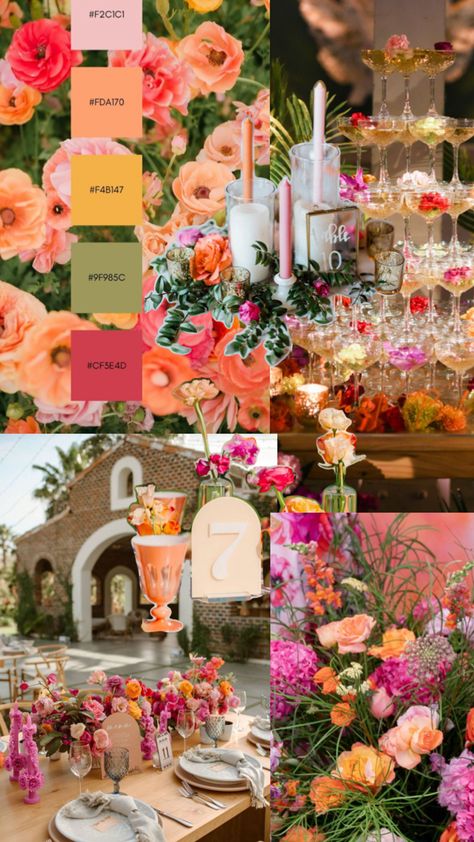 Sunset Wedding Theme, Sunset Wedding Colors, Wedding Theme Color Schemes, Orange And Pink Wedding, Wedding Color Pallet, Bright Wedding, Wedding Palette, Sunset Wedding, Future Wedding Plans